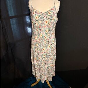 Floral Slip Midi Dress in Cream and Green